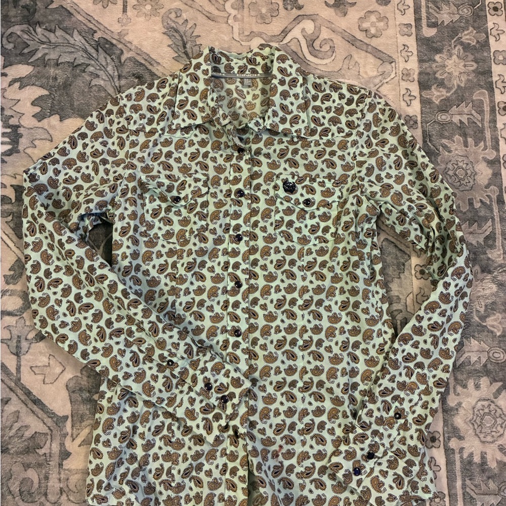Cinch Women's Mint Green Paisley Snap-Down Shirt